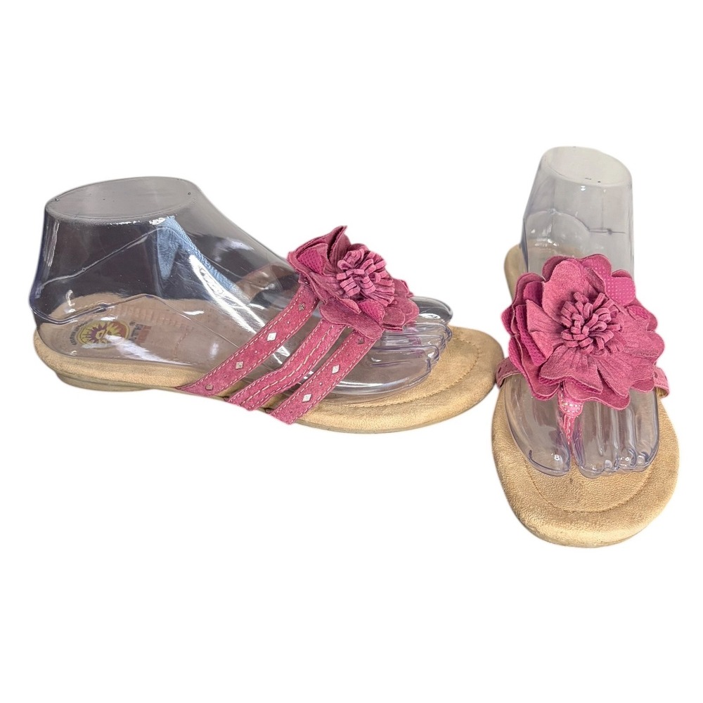 Earth Spirit Pink Leather Floral‎ Thong Sandals Gelron Comfort Women's Size 8
